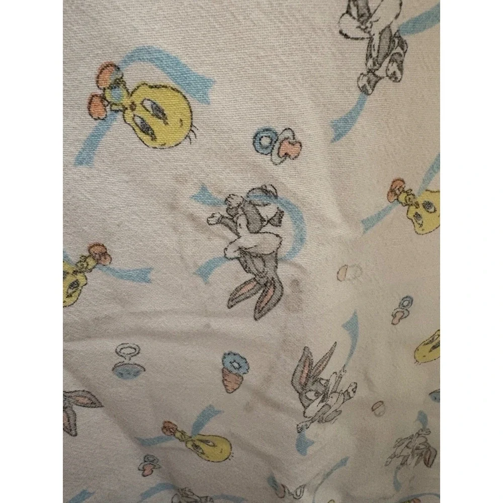 Looney Tunes Baby Receiving Blanket Tweety Bird Bugs Bunny 26x36 Cotton Vintage